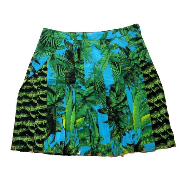 NWT H&M x Versace Palm Pleated Mini in Crocodile Palm Print Silk A-Line Skirt 6 - Picture 1 of 8